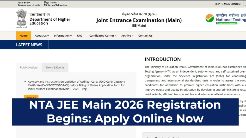 NTA JEE Main 2026 Registration Begins_ Apply Online Now