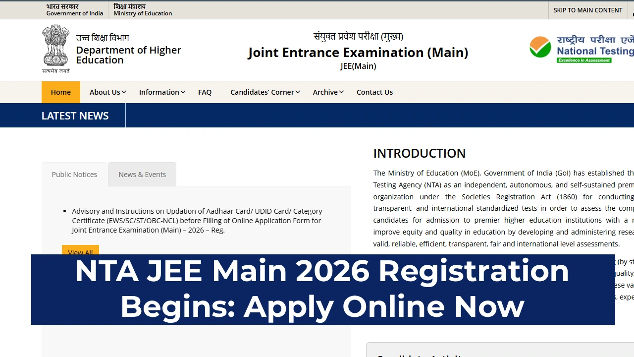 NTA JEE Main 2026 Registration Begins_ Apply Online Now