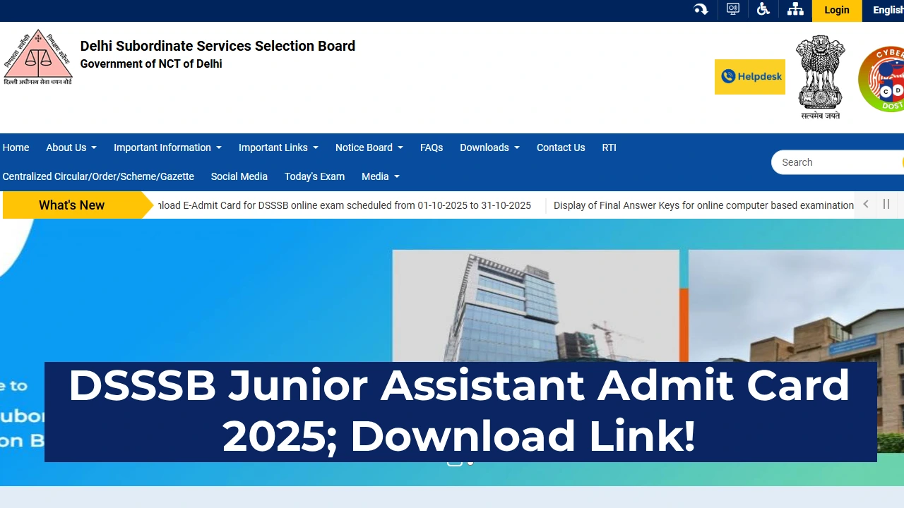 dsssb junior assistant admit card 2025
