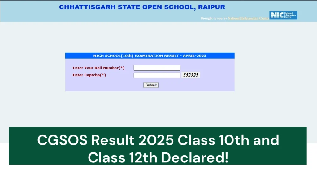 CGSOS Result 2025 Class 10th, 12th Declared