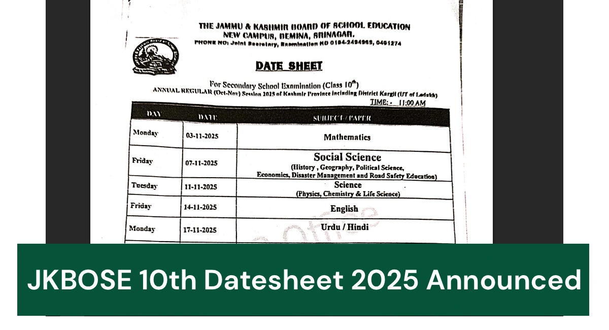 JKBOSE 10th Datesheet 2025 Announced