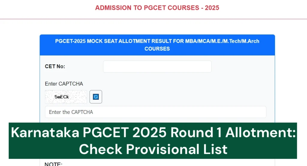 Karnataka PGCET 2025 Round 1 Allotment