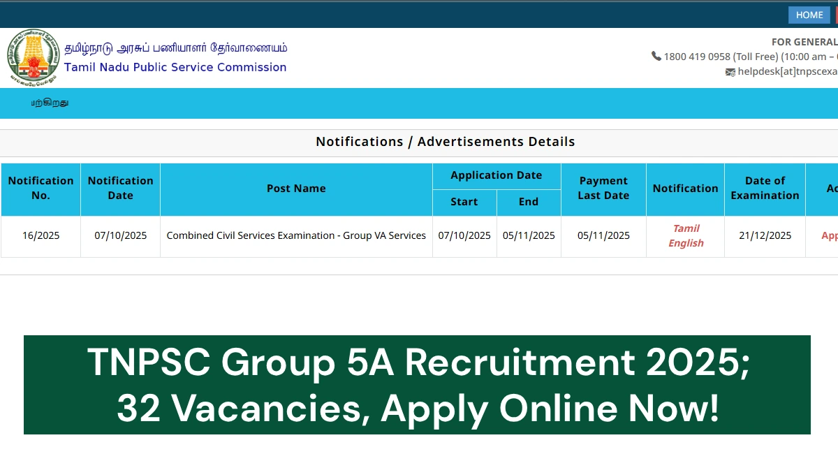 TNPSC Group 5A Recruitment 2025