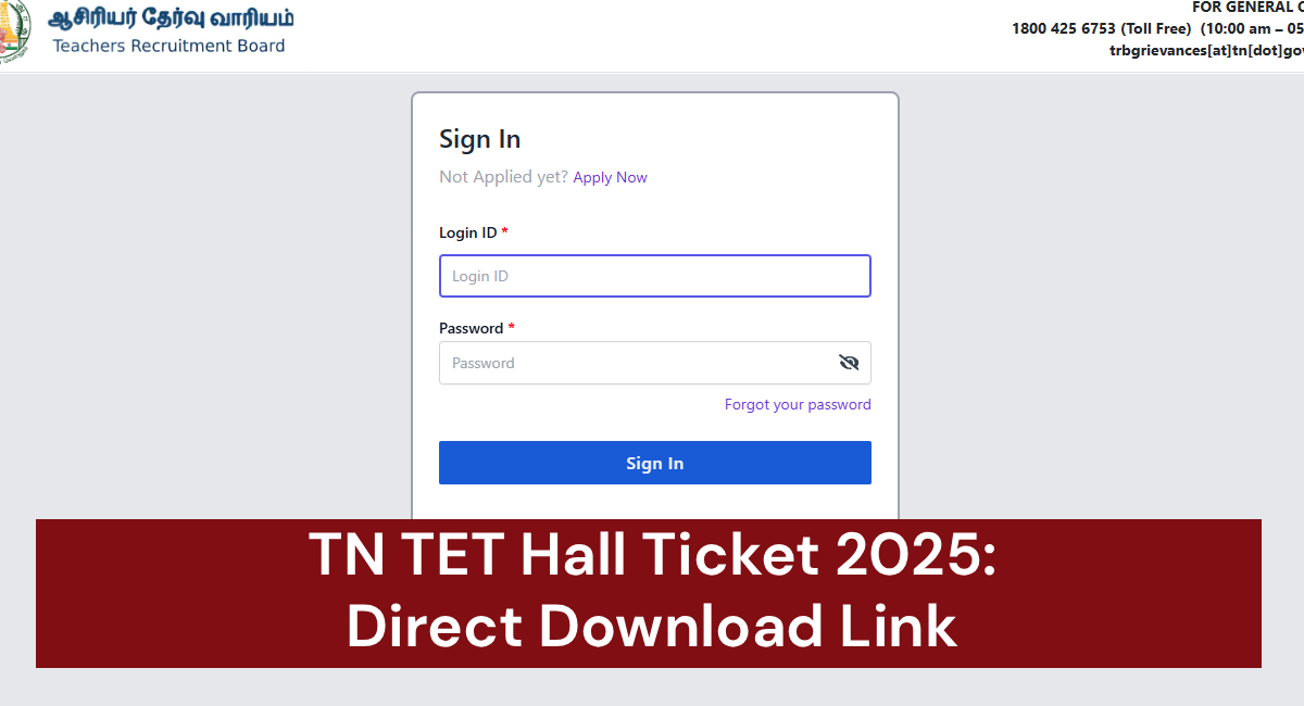 TNTET Hall Ticket 2025