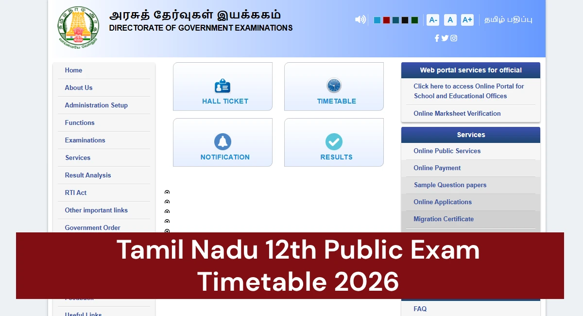 Tamil Nadu 12th Public Exam Time Table 2026