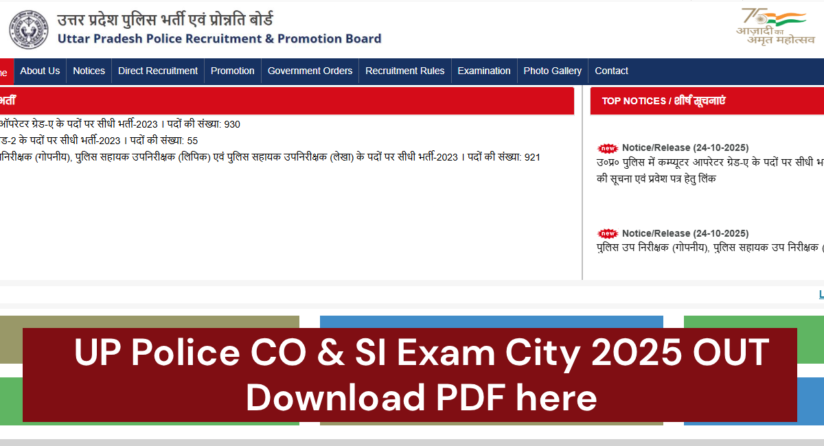 UP Police CO & SI Exam City 2025 OUT