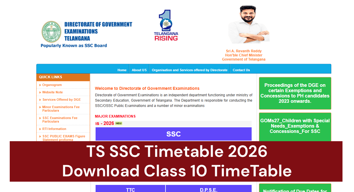 TS SSC Timetable 2026