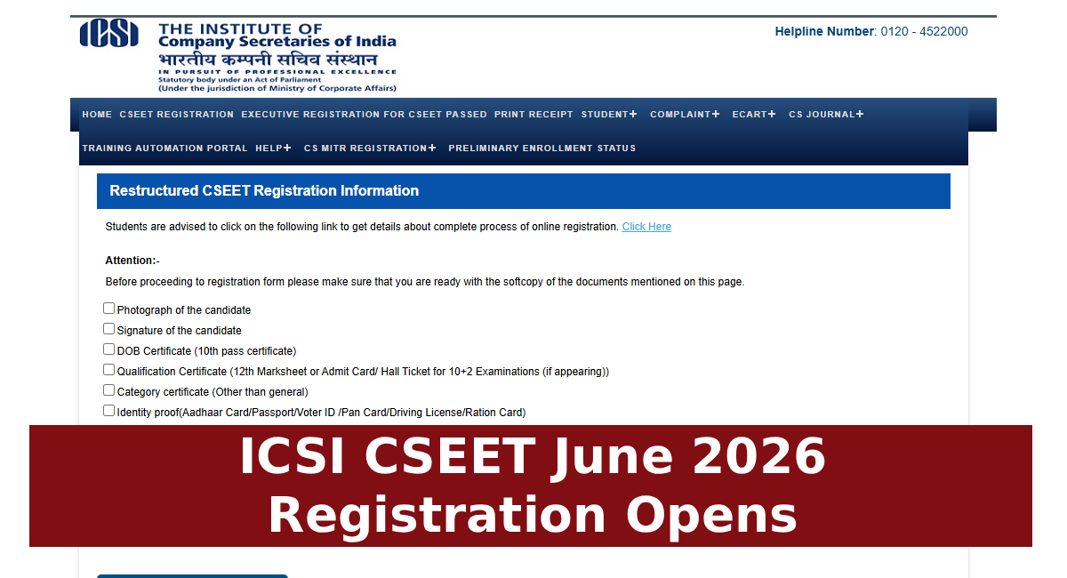 ICSI CSEET June 2026 Registration