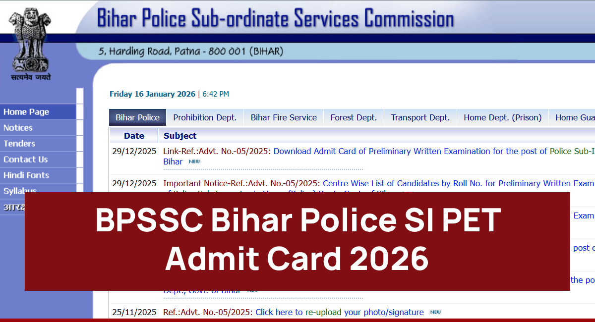 BPSSC Bihar Police SI PET Admit Card 2026
